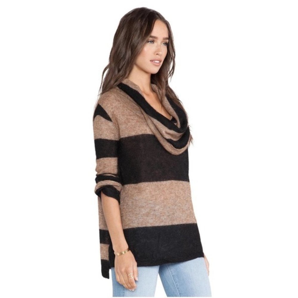 Free People Brown Lulu Rugby Stripe Cowl Neck Sweater - Picture 2 of 11